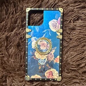 Floral square iPhone 14 Case with Gold Accents